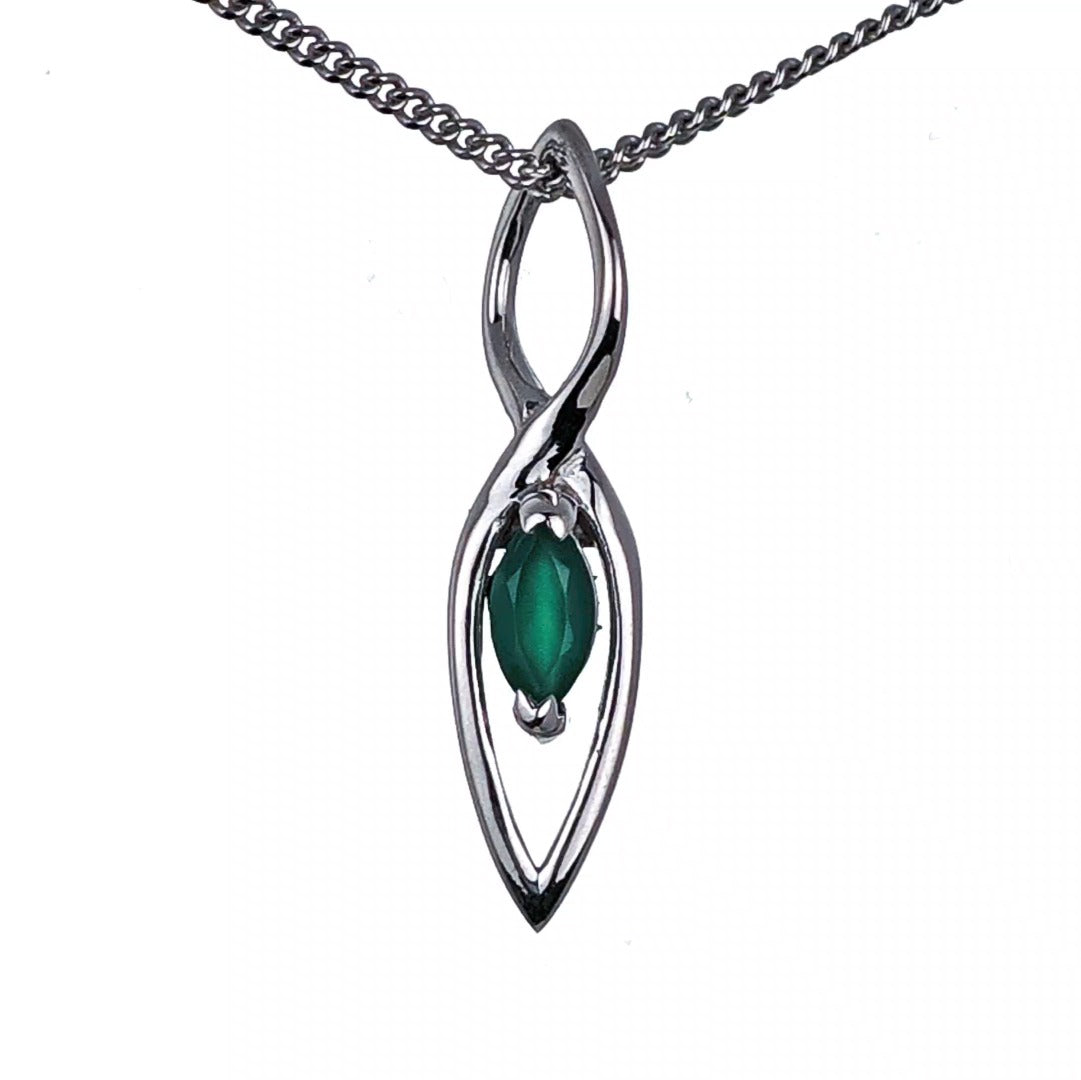 Onyx Green Pendant Sterling Silver Marquise Dangle