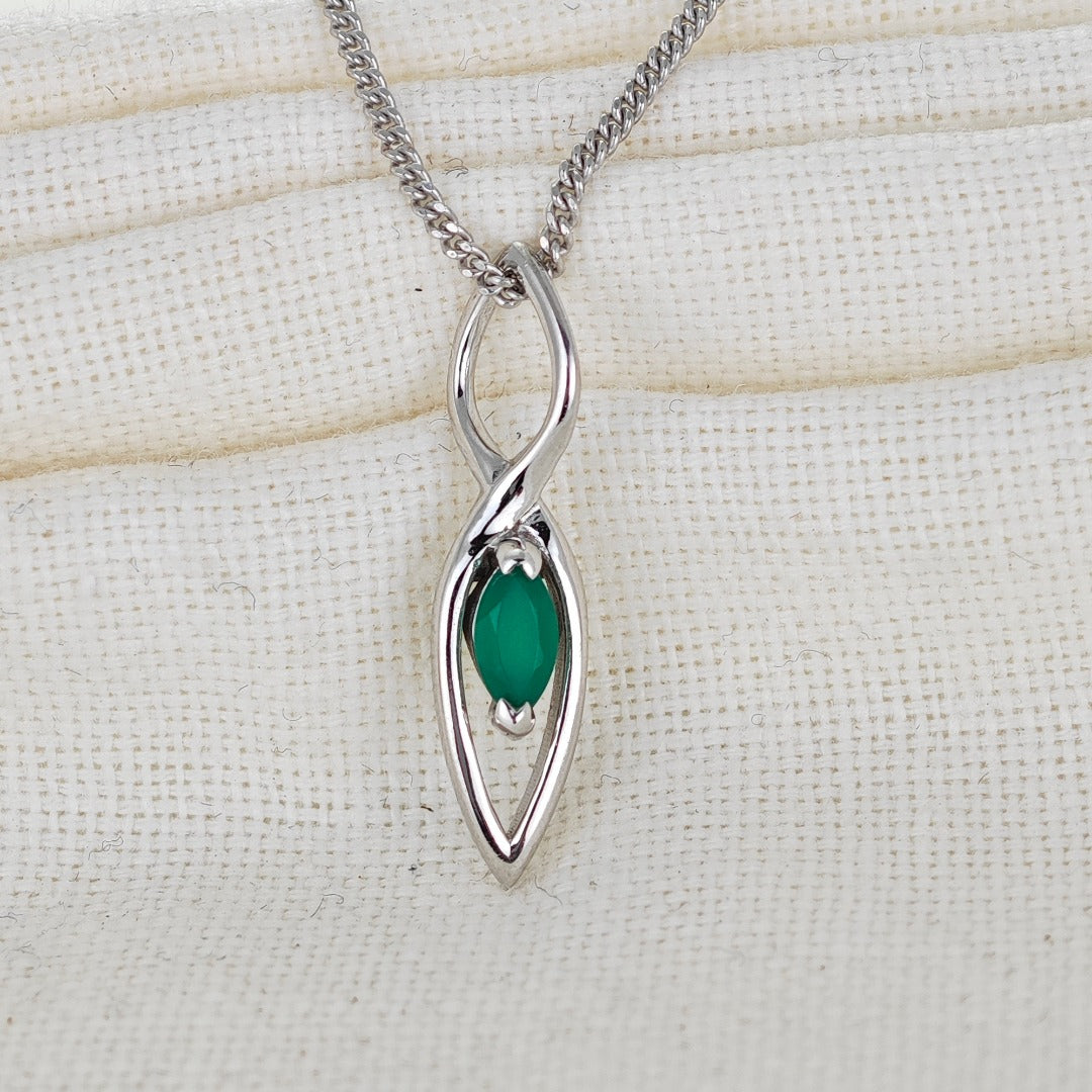 Onyx Green Pendant Sterling Silver Marquise Dangle