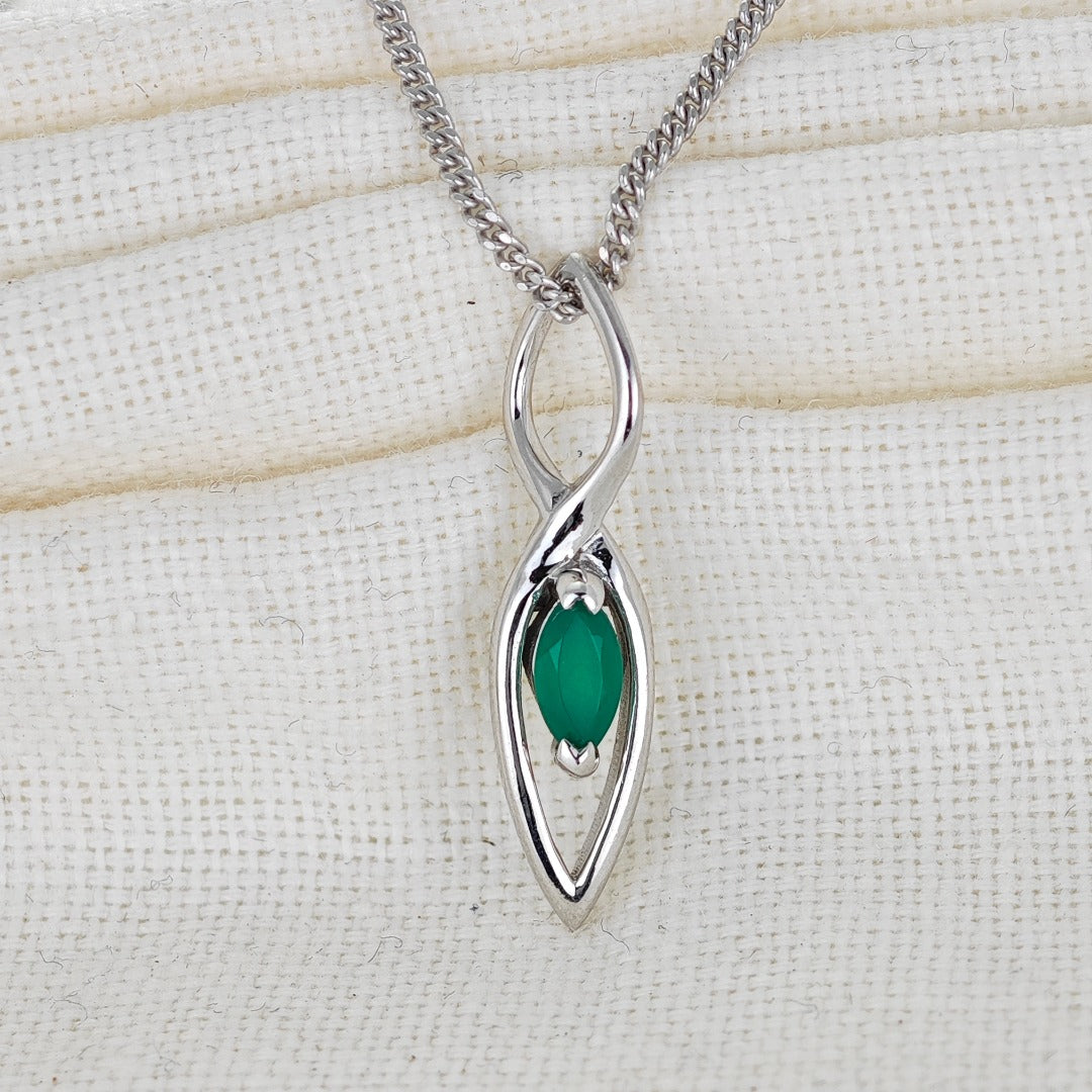 Onyx Green Pendant Sterling Silver Marquise Dangle