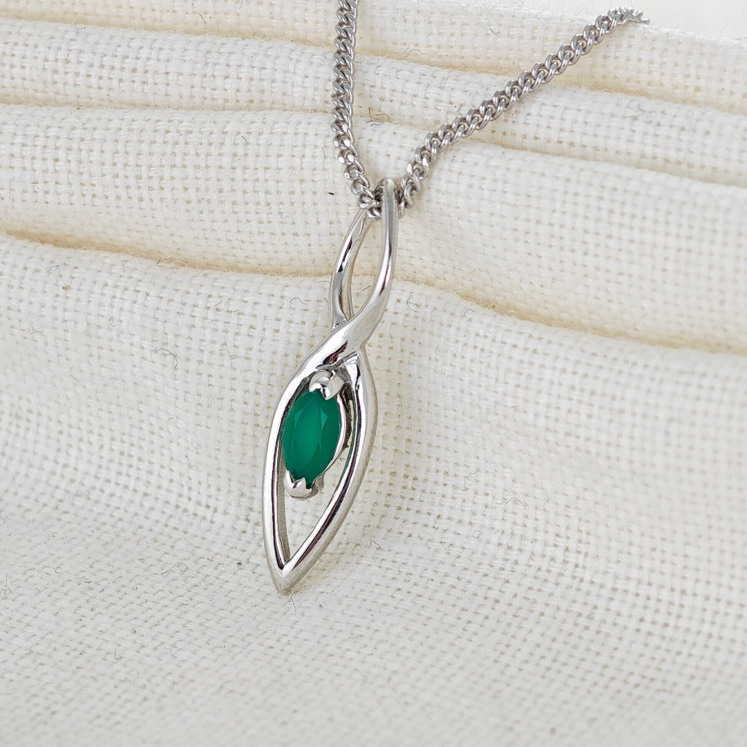 Onyx Green Pendant Sterling Silver Marquise Dangle