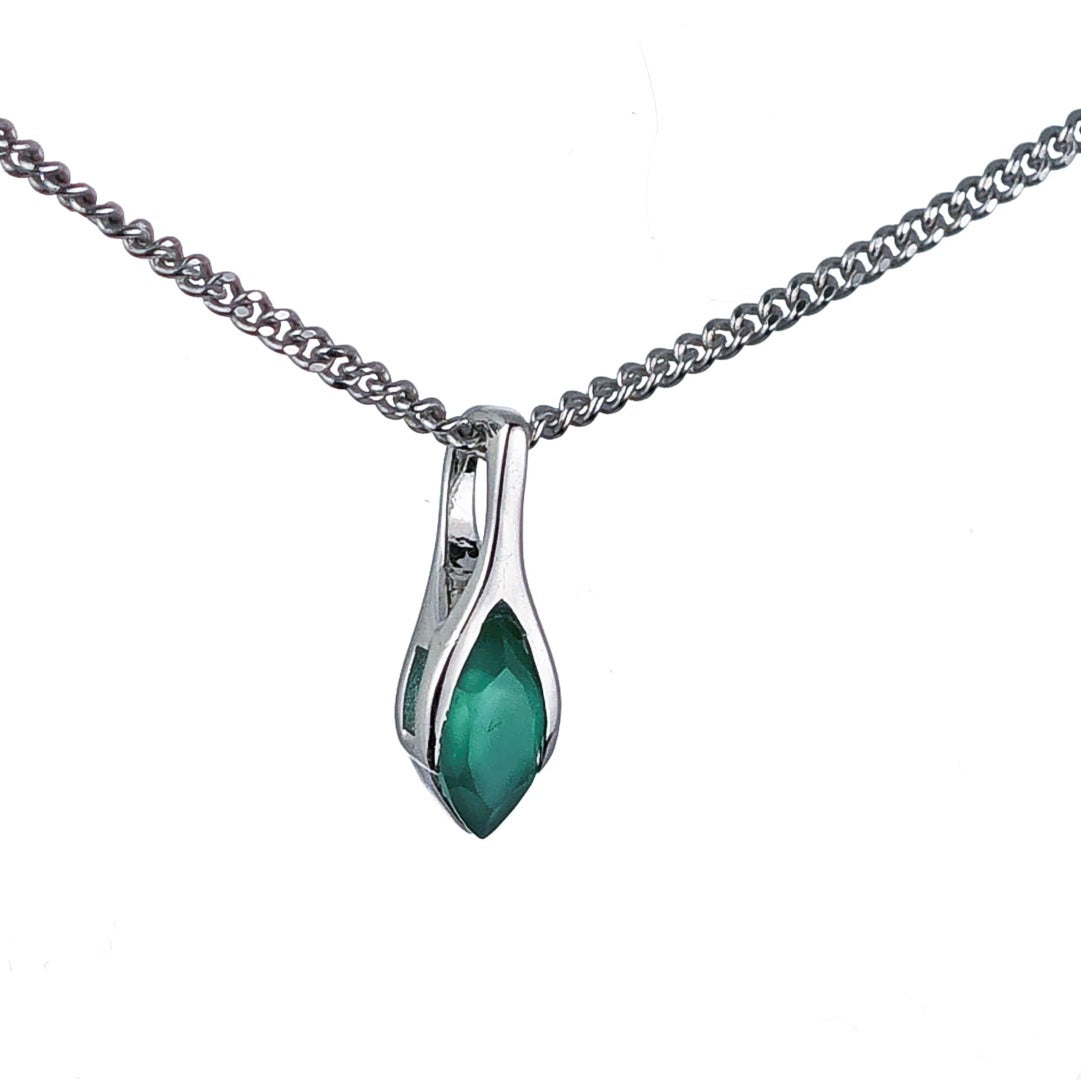 Onyx Green Pendant Sterling Silver Minimalist Marquise