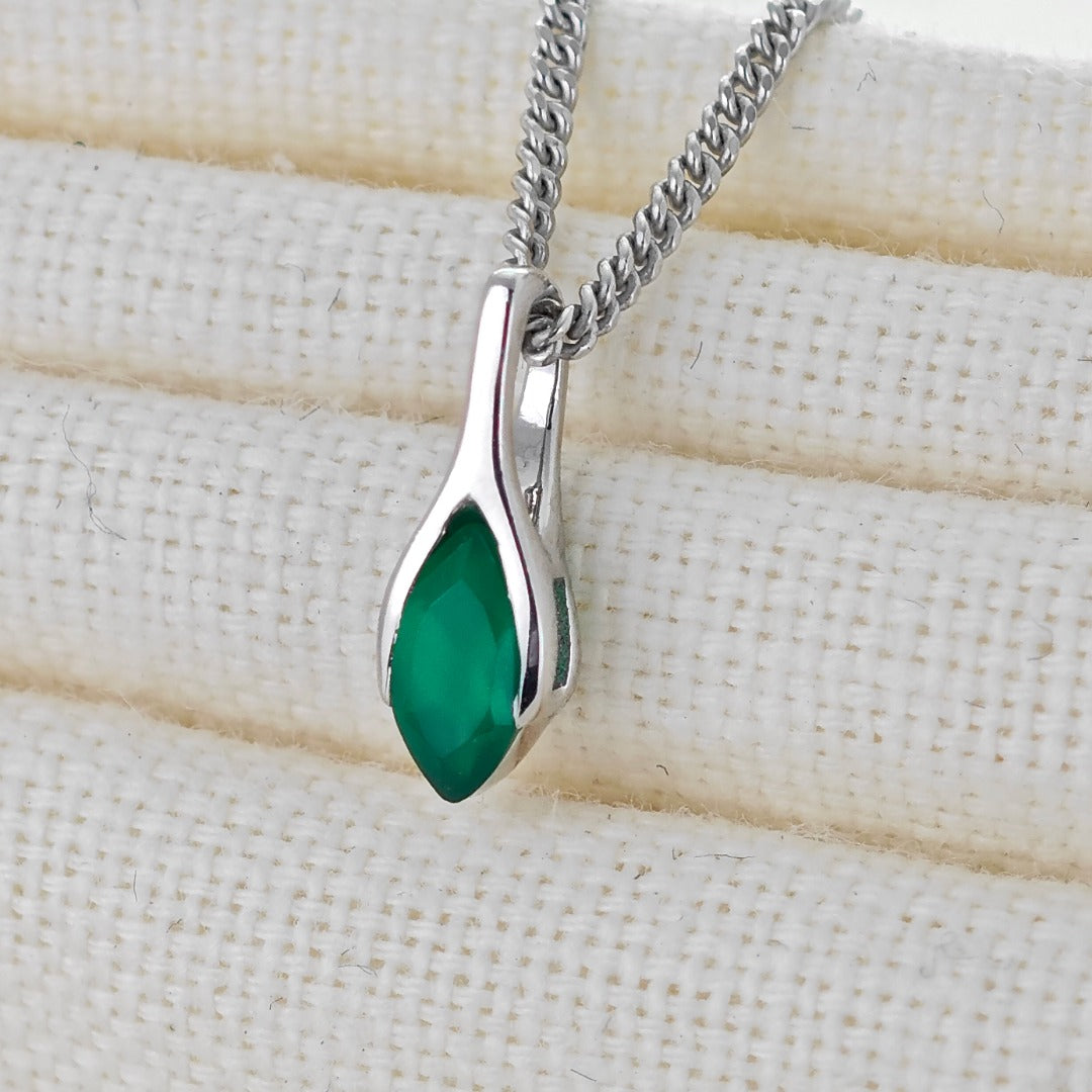 Onyx Green Pendant Sterling Silver Minimalist Marquise