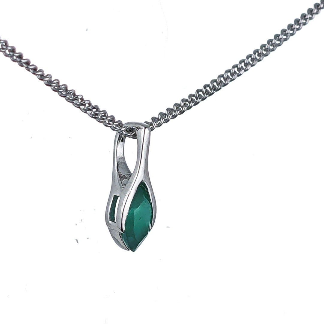 Onyx Green Pendant Sterling Silver Minimalist Marquise