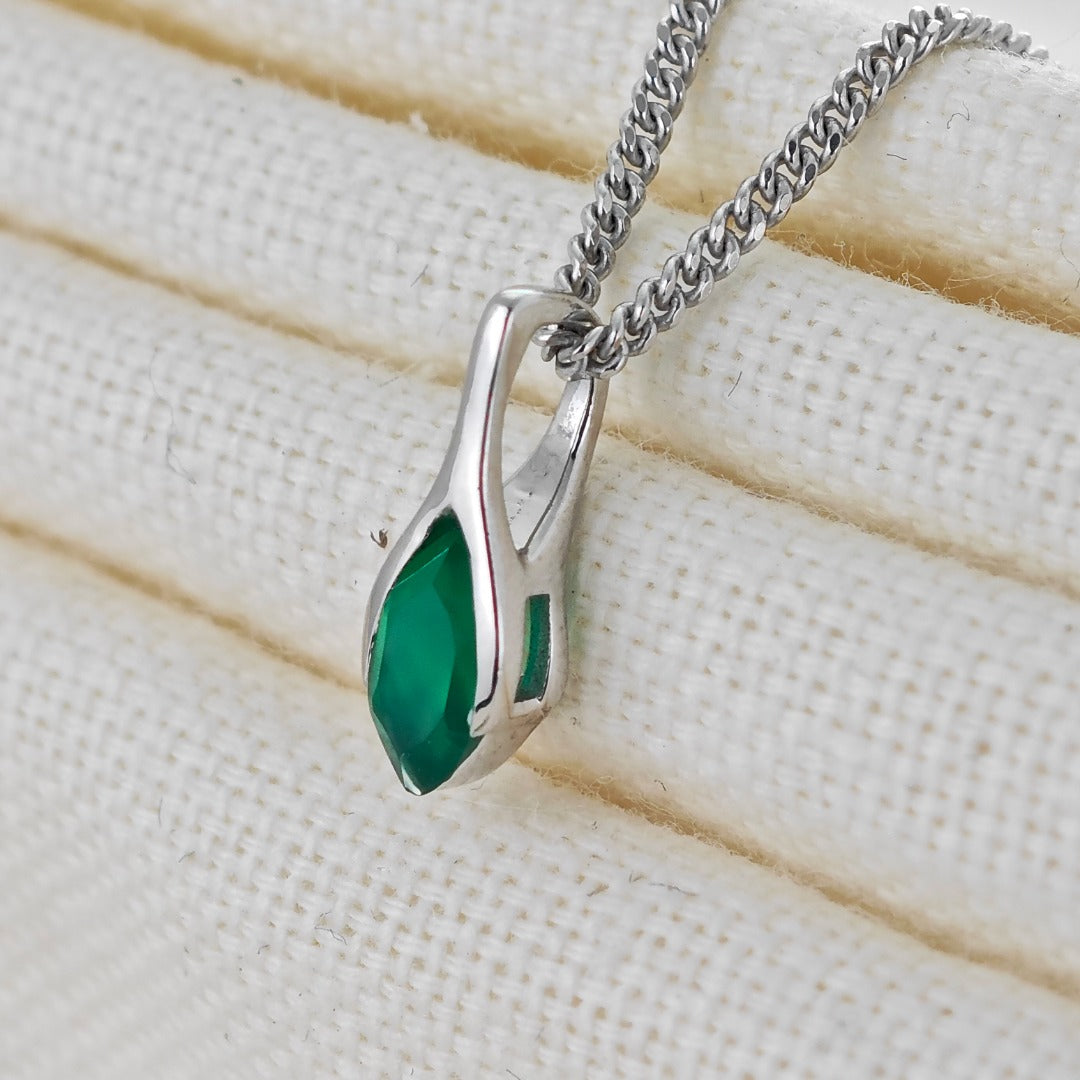 Onyx Green Pendant Sterling Silver Minimalist Marquise