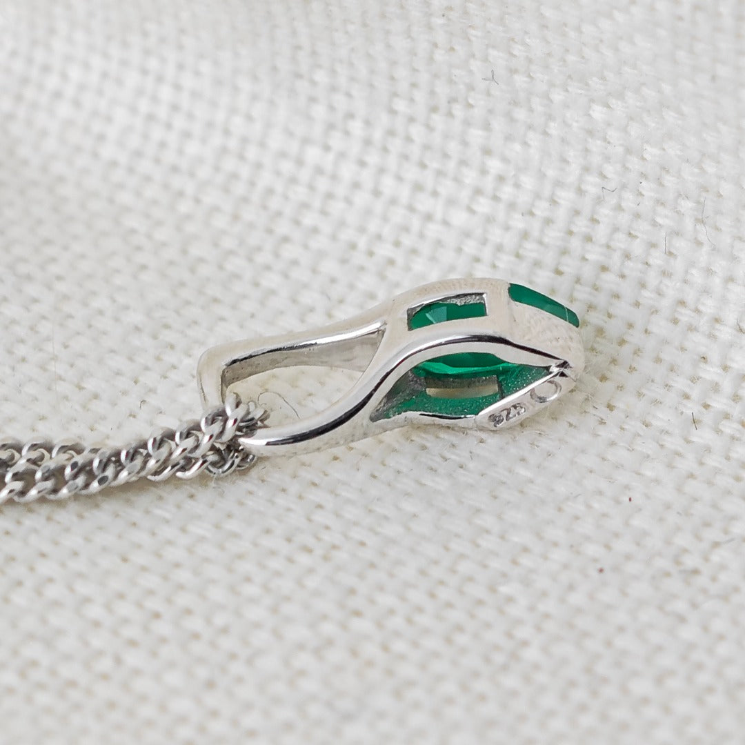 Onyx Green Pendant Sterling Silver Minimalist Marquise