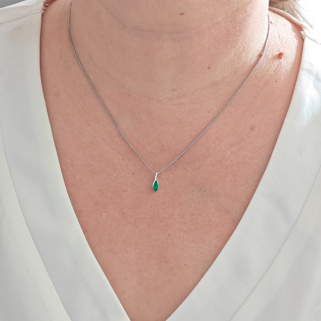 Onyx Green Pendant Sterling Silver Minimalist Marquise