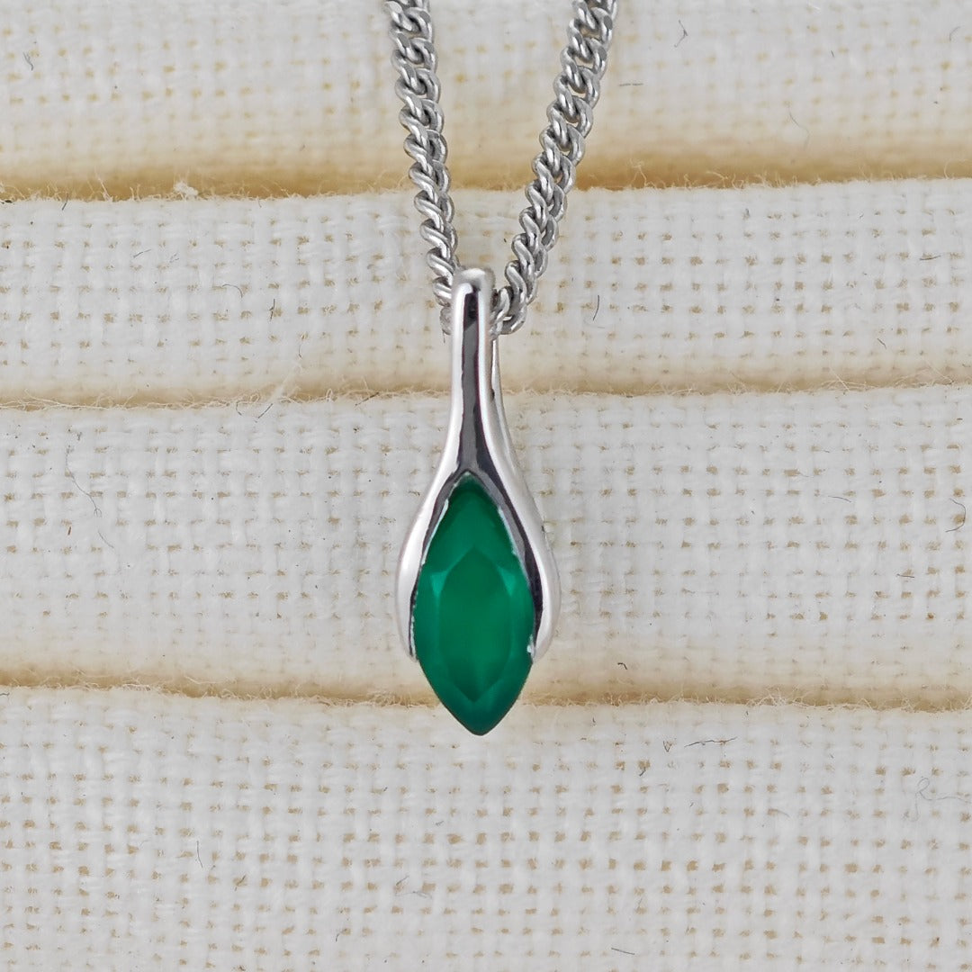 Onyx Green Pendant Sterling Silver Minimalist Marquise