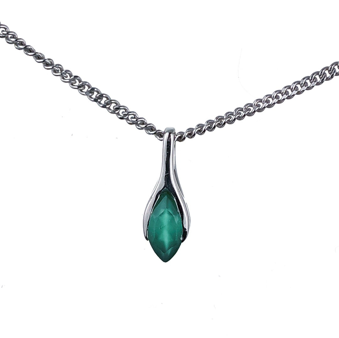 Onyx Green Pendant Sterling Silver Minimalist Marquise