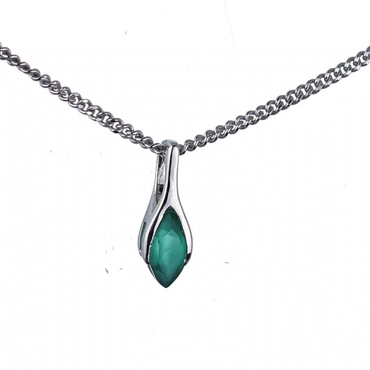 Onyx Green Pendant Sterling Silver Minimalist Marquise