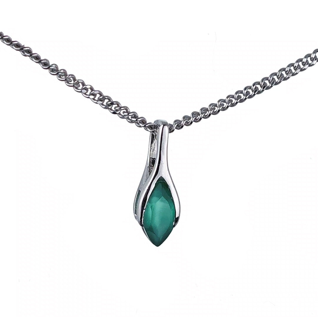 Onyx Green Pendant Sterling Silver Minimalist Marquise