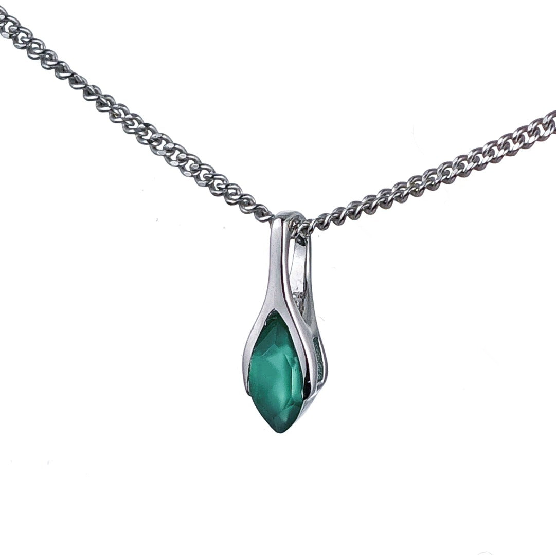 Onyx Green Pendant Sterling Silver Minimalist Marquise