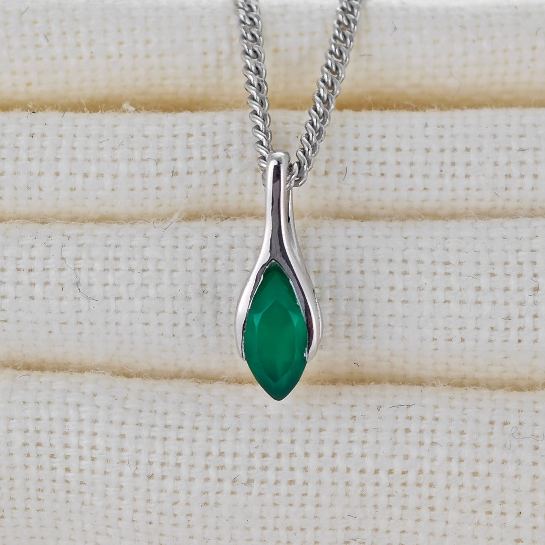 Onyx Green Pendant Sterling Silver Minimalist Marquise