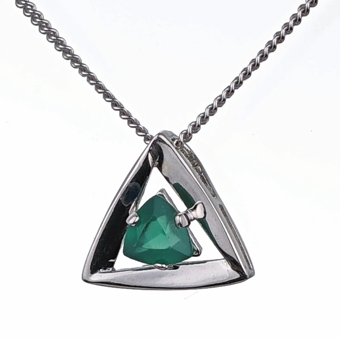 Onyx Pendant Sterling Silver Green Trillion Gemstone