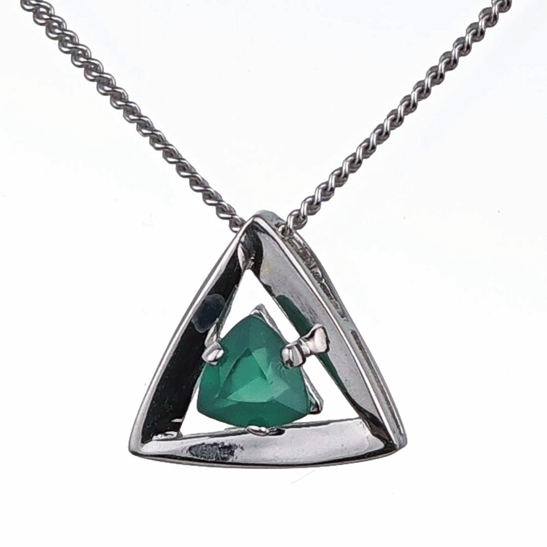 Onyx Pendant Sterling Silver Green Trillion Gemstone