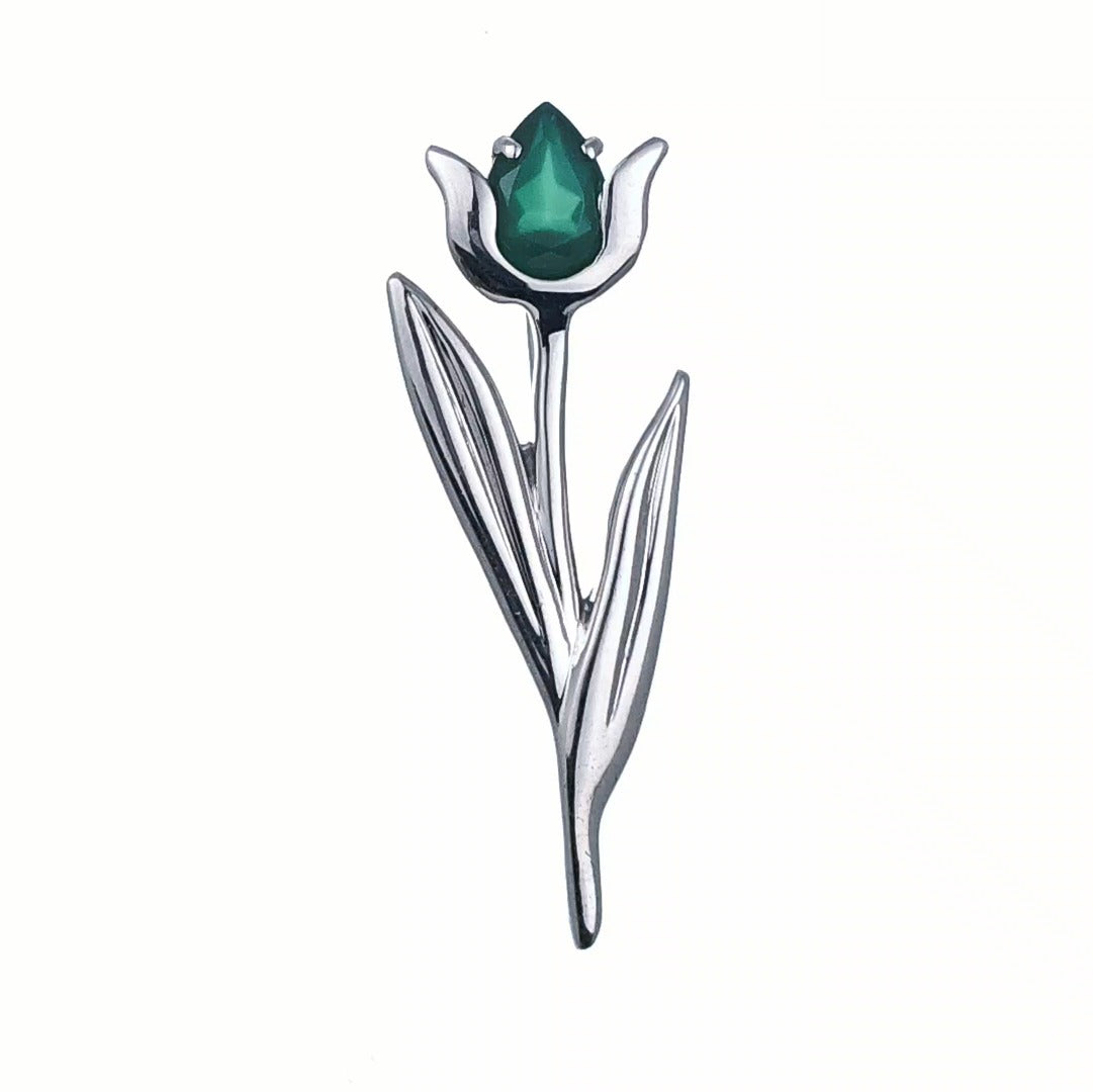 Onyx Green Brooch Sterling Silver Tulip