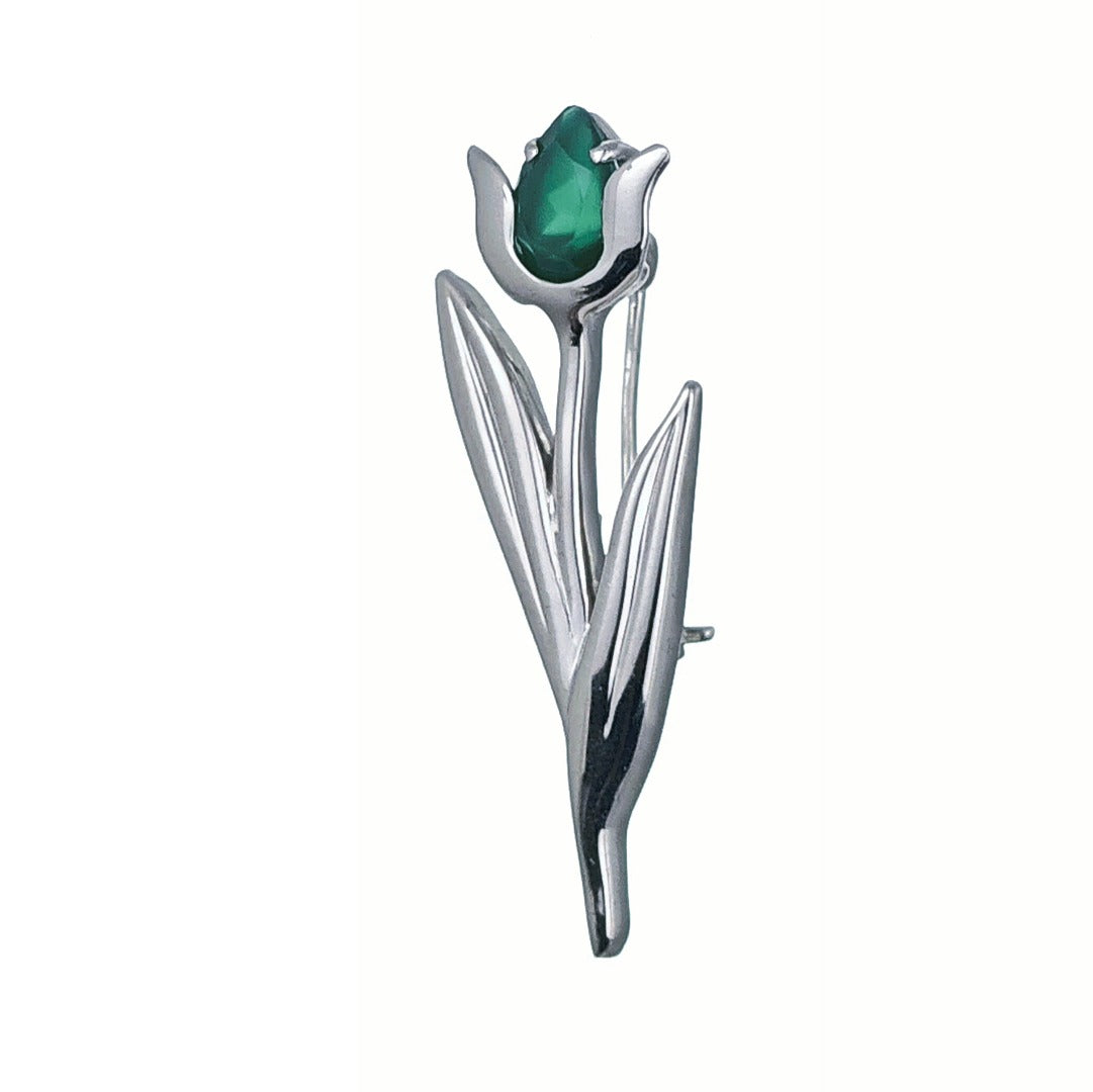 Onyx Green Brooch Sterling Silver Tulip