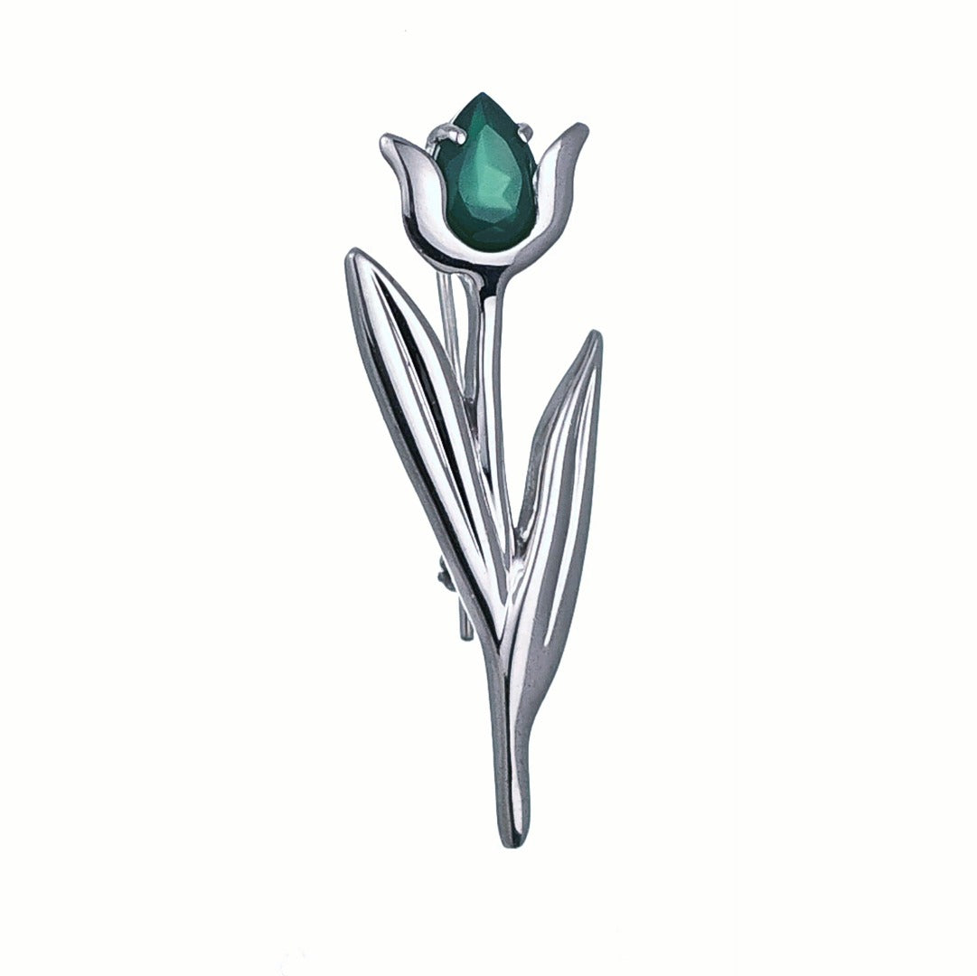 Onyx Green Brooch Sterling Silver Tulip