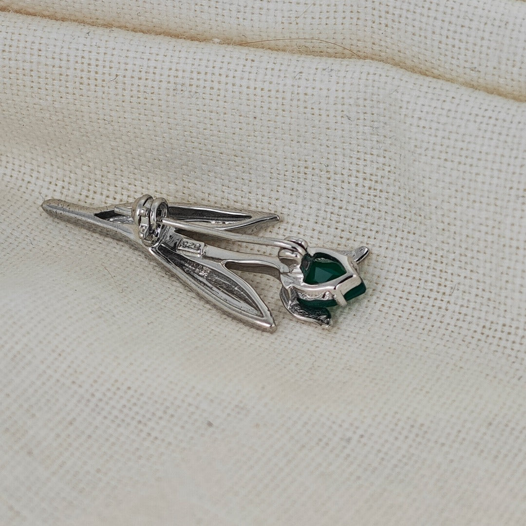 Onyx Green Brooch Sterling Silver Tulip