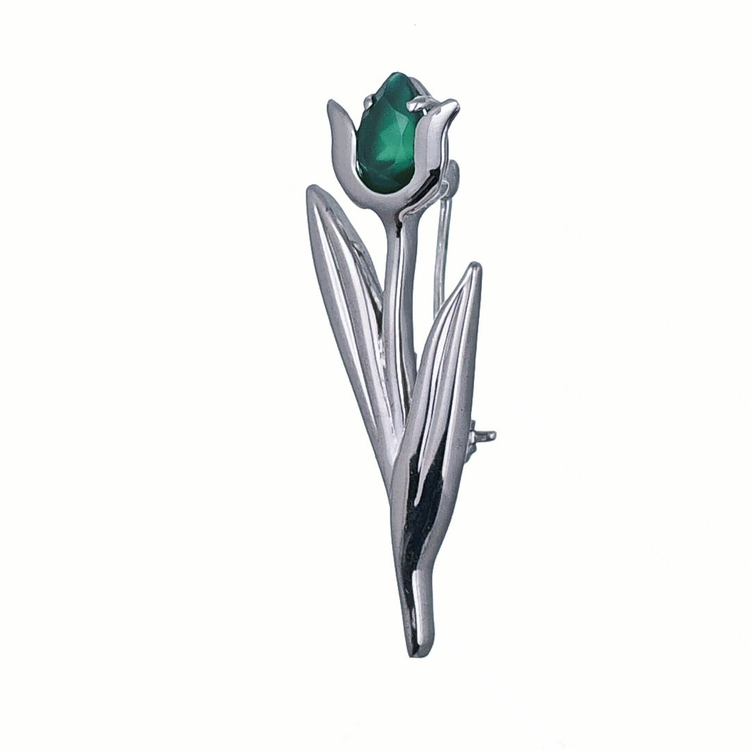 Onyx Green Brooch Sterling Silver Tulip