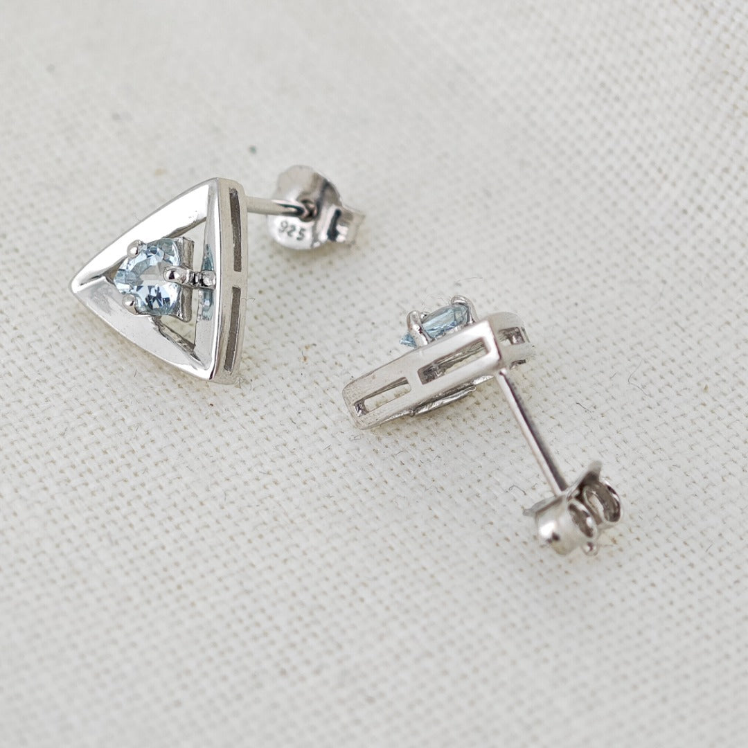 Aquamarine Earrings Sterling Silver Studs Trillion