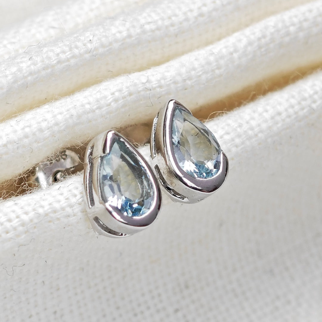 Aquamarine Earrings Sterling Silver Studs Infinity Loop