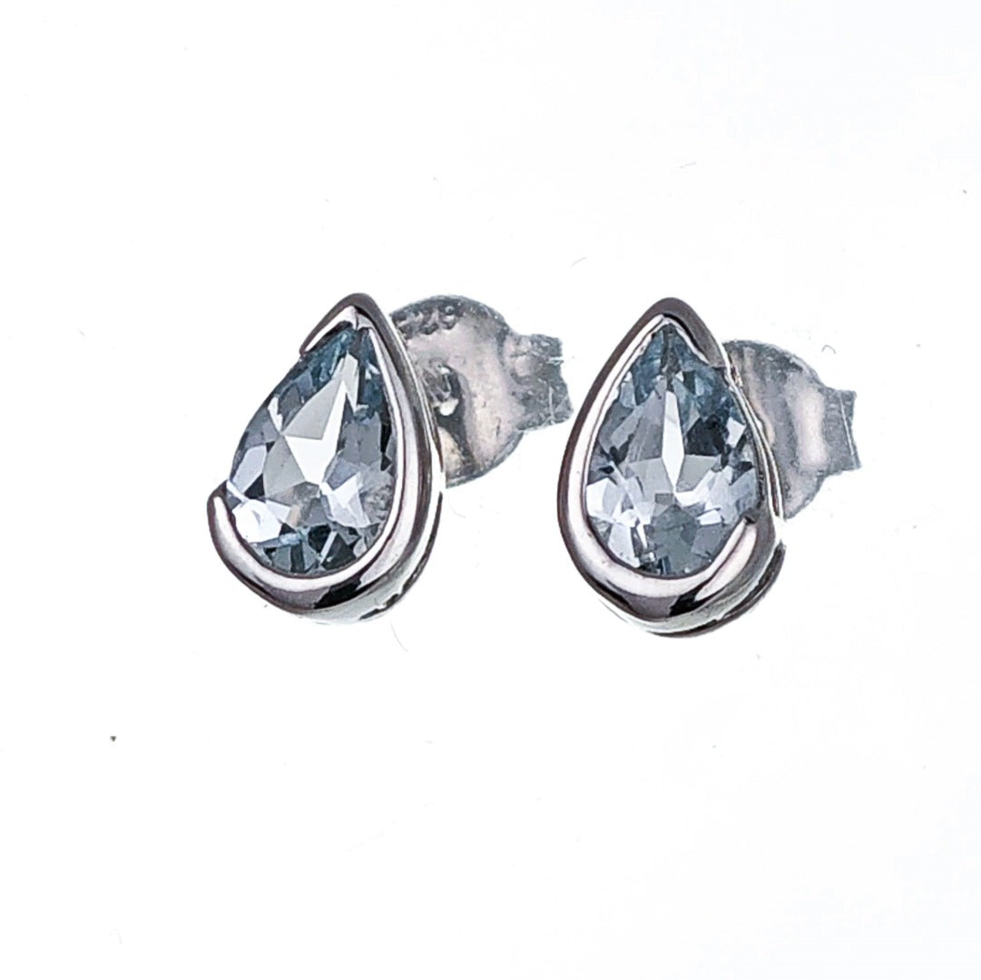 Aquamarine Earrings Sterling Silver Studs Infinity Loop