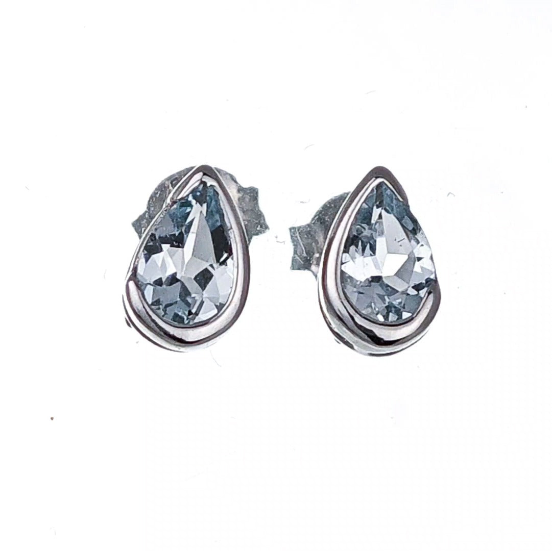 Aquamarine Earrings Sterling Silver Studs Infinity Loop