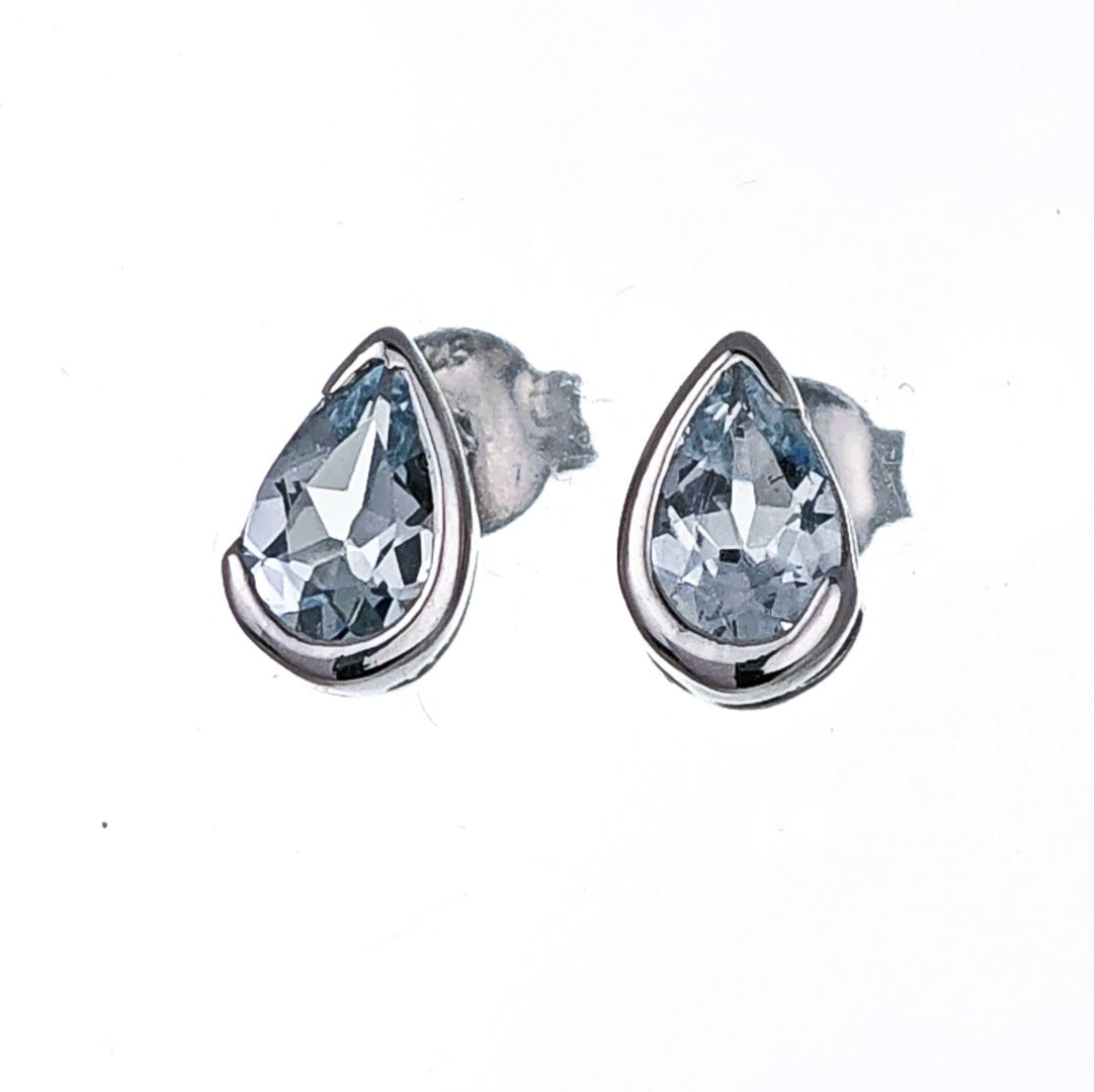 Aquamarine Earrings Sterling Silver Studs Infinity Loop