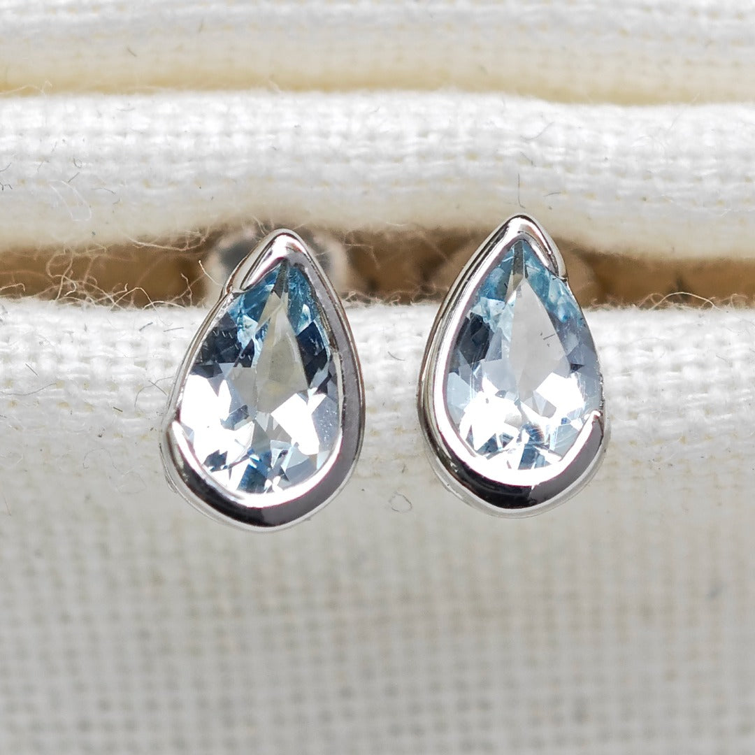 Aquamarine Earrings Sterling Silver Studs Infinity Loop