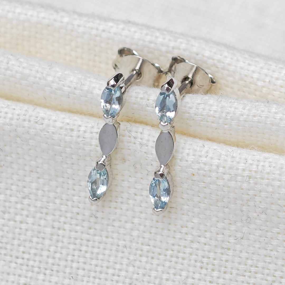 Aquamarine Earrings Sterling Silver Studs Infinity Marquise