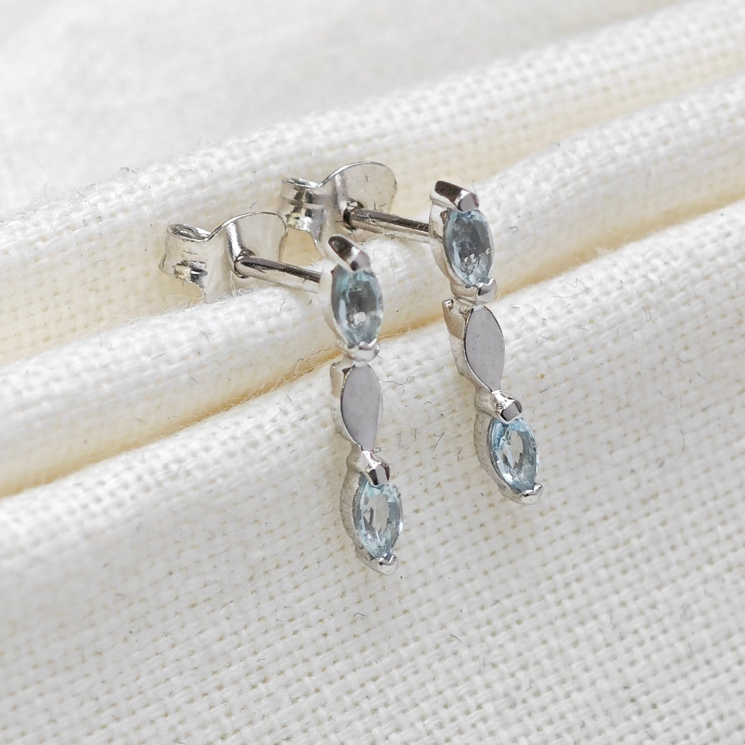 Aquamarine Earrings Sterling Silver Studs Infinity Marquise