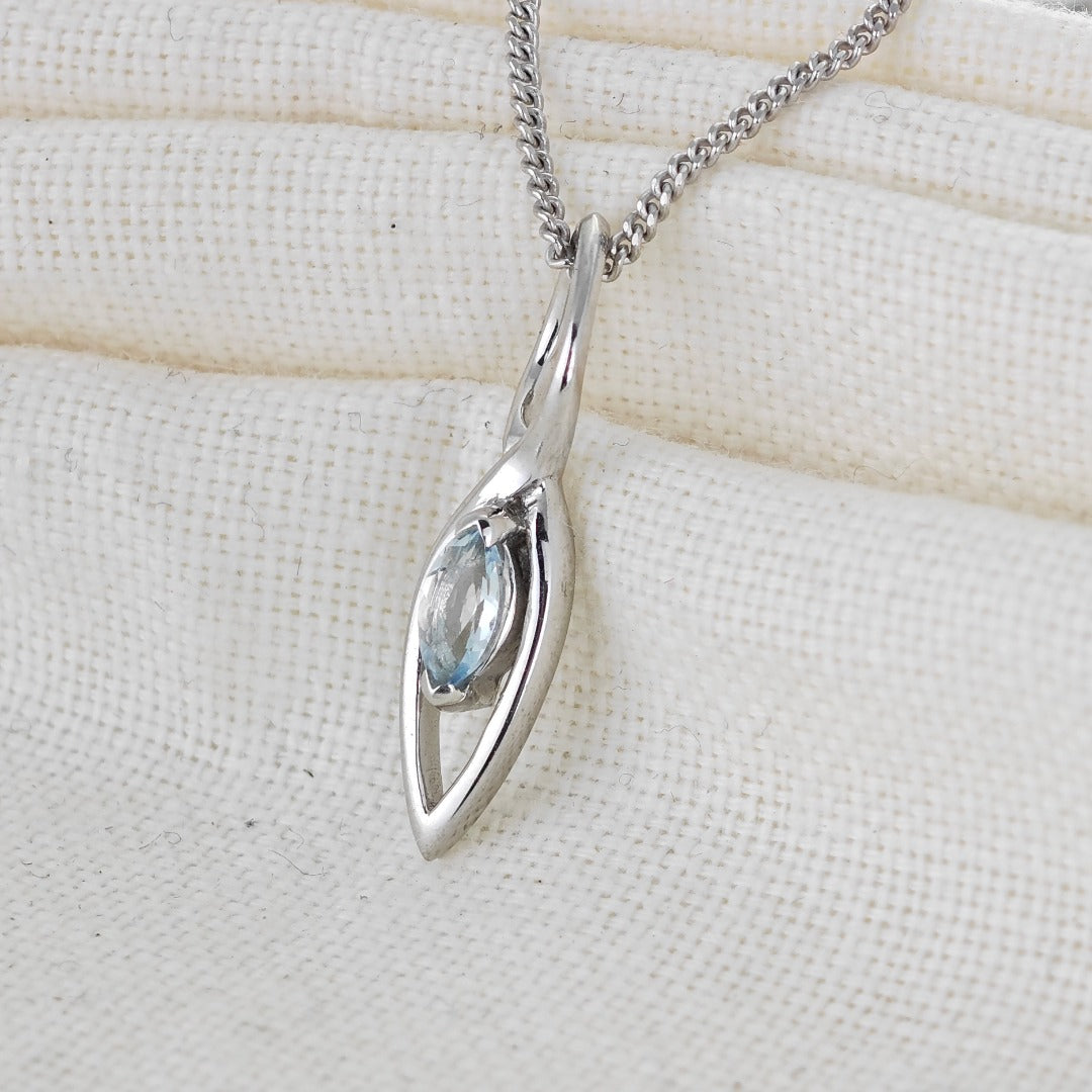 Aquamarine Pendant Sterling Silver Marquise Dangle