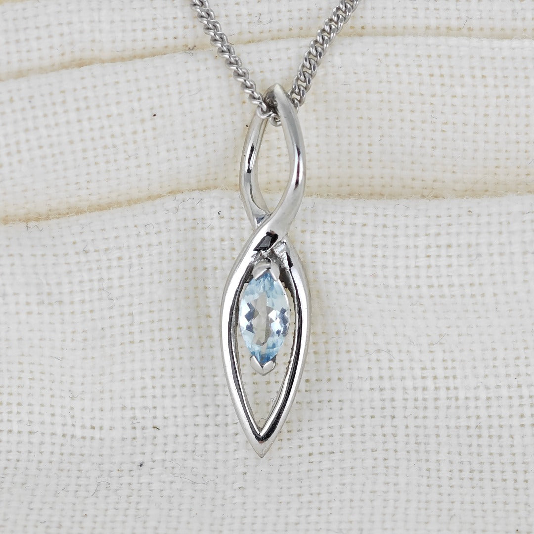 Aquamarine Pendant Sterling Silver Marquise Dangle