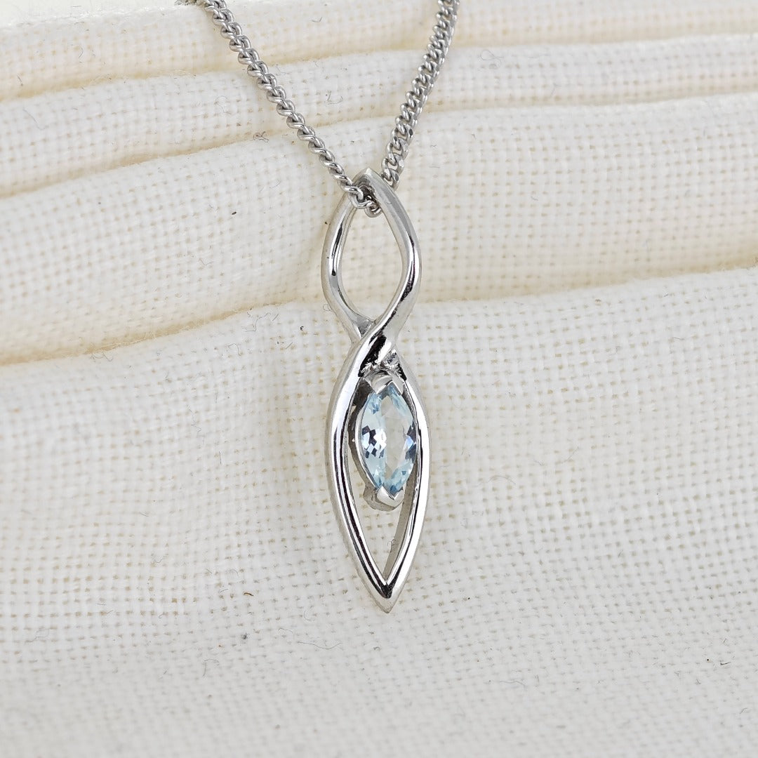 Aquamarine Pendant Sterling Silver Marquise Dangle