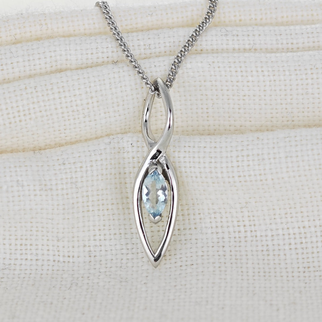 Aquamarine Pendant Sterling Silver Marquise Dangle