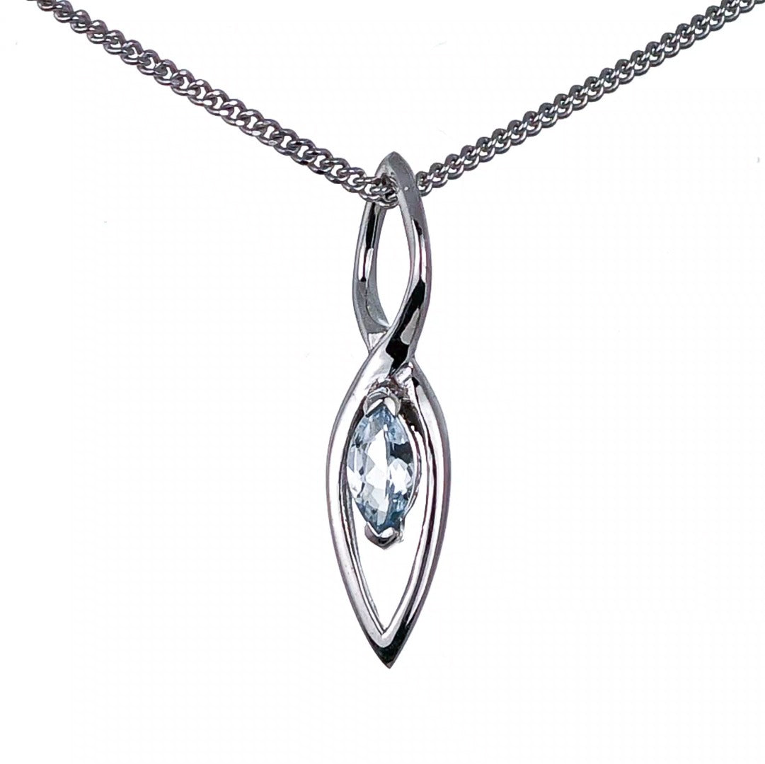 Aquamarine Pendant Sterling Silver Marquise Dangle