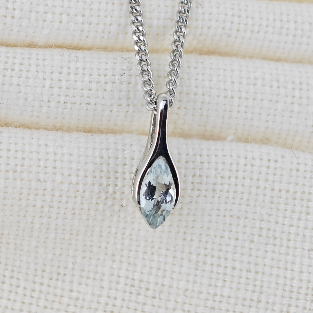 Aquamarine Pendant Sterling Silver Minimalist Marquise