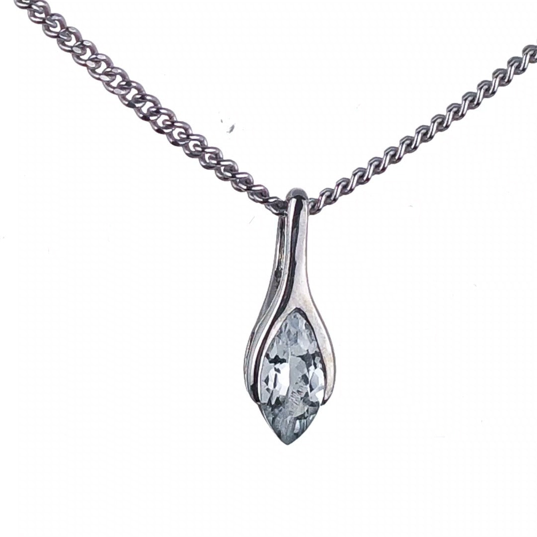 Aquamarine Pendant Sterling Silver Minimalist Marquise