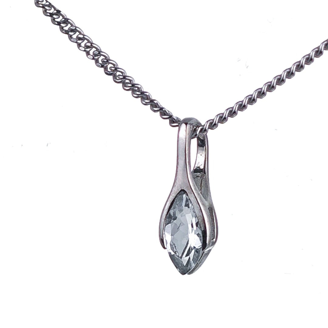 Aquamarine Pendant Sterling Silver Minimalist Marquise