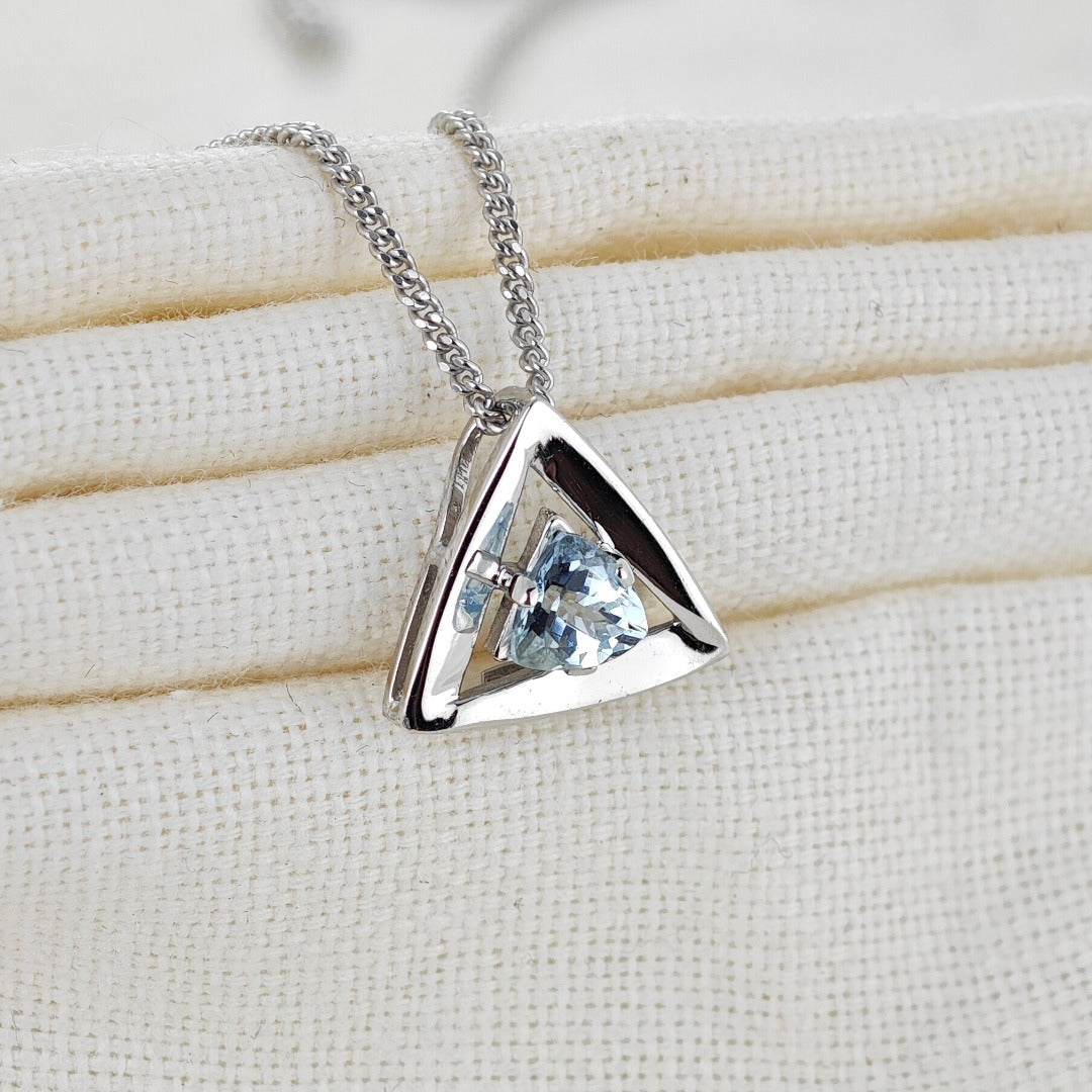 Aquamarine Pendant Sterling Silver Trillion