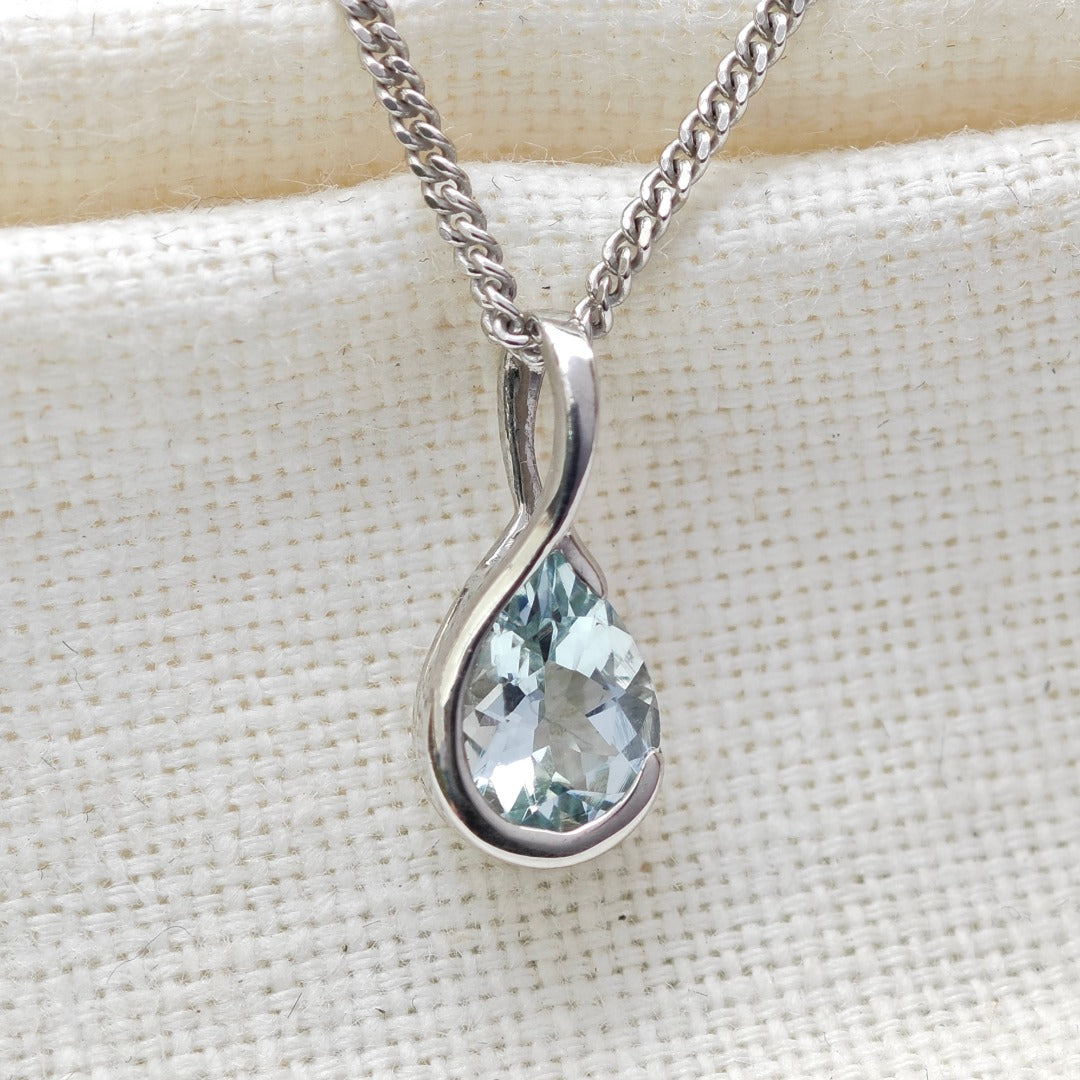 Aquamarine Pendant Sterling Silver Infinity Loop