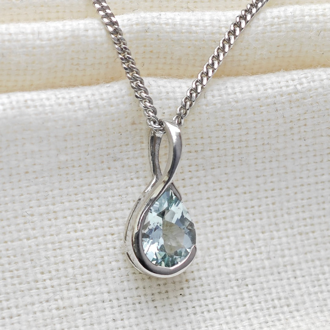 Aquamarine Pendant Sterling Silver Infinity Loop