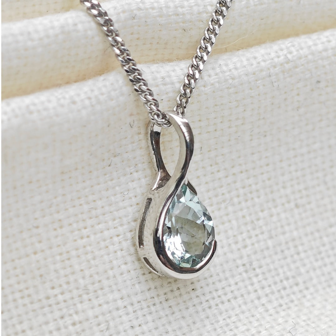 Aquamarine Pendant Sterling Silver Infinity Loop