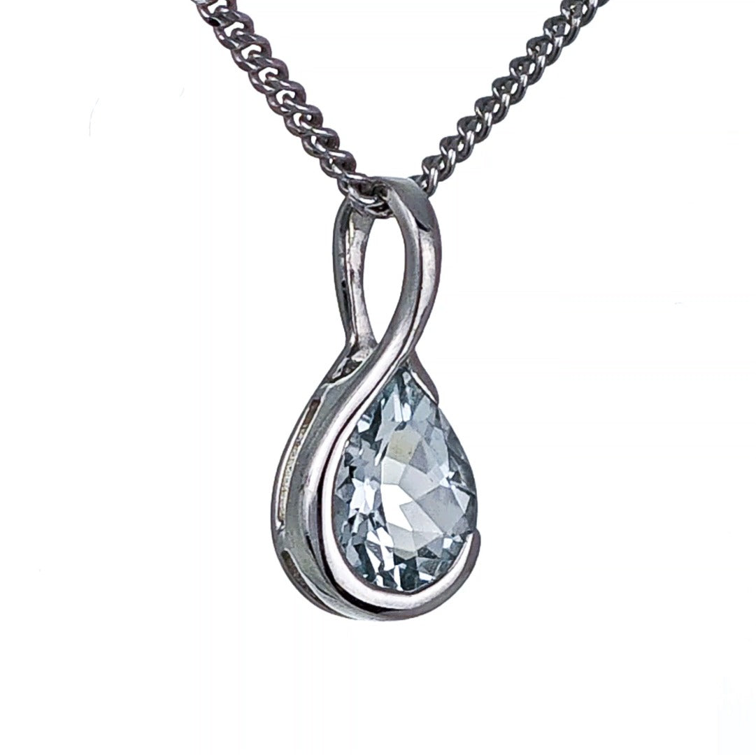 Aquamarine Pendant Sterling Silver Infinity Loop