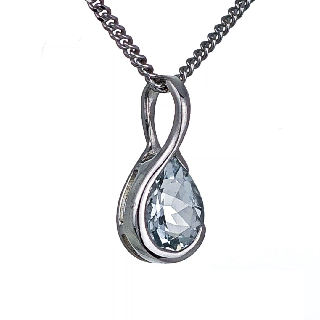 Aquamarine Pendant Sterling Silver Infinity Loop