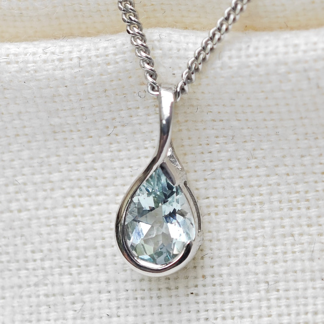 Aquamarine Pendant Sterling Silver Infinity Loop