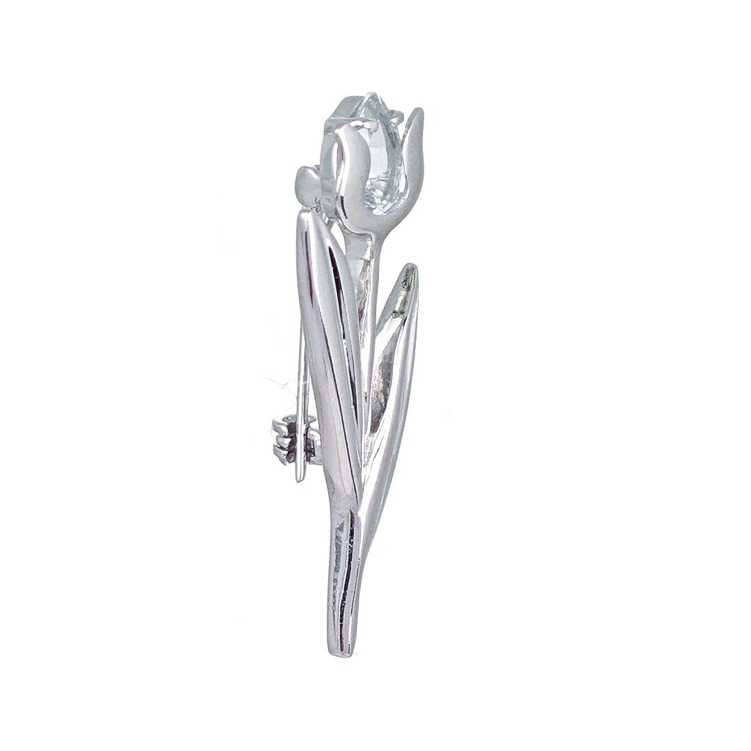 Sterling Silver Tulip Brooch Aquamarine Natural Blue Gemstone