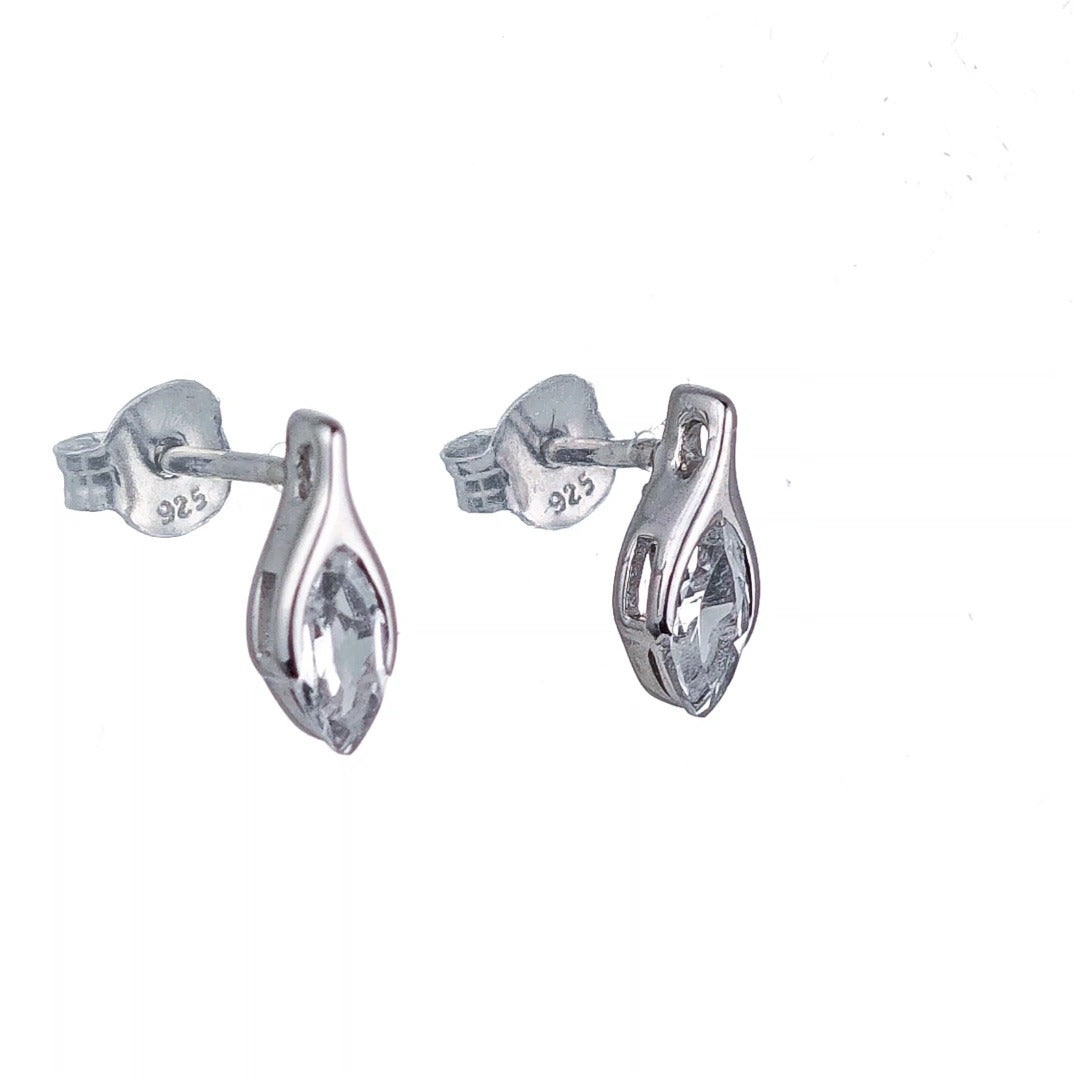 White Topaz Earrings Sterling Silver Studs Minimalist Marquise