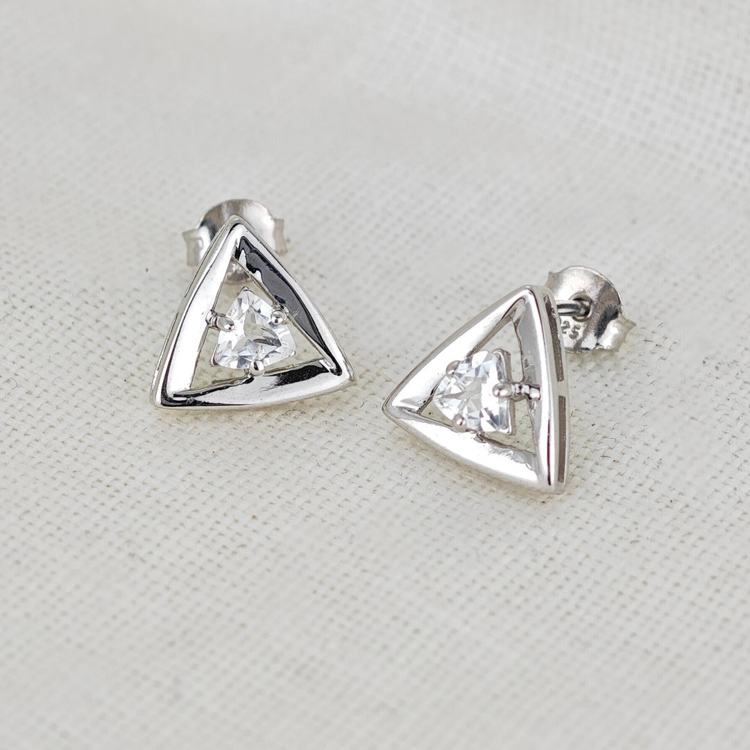 White Topaz Earrings Sterling Silver Studs Trillion