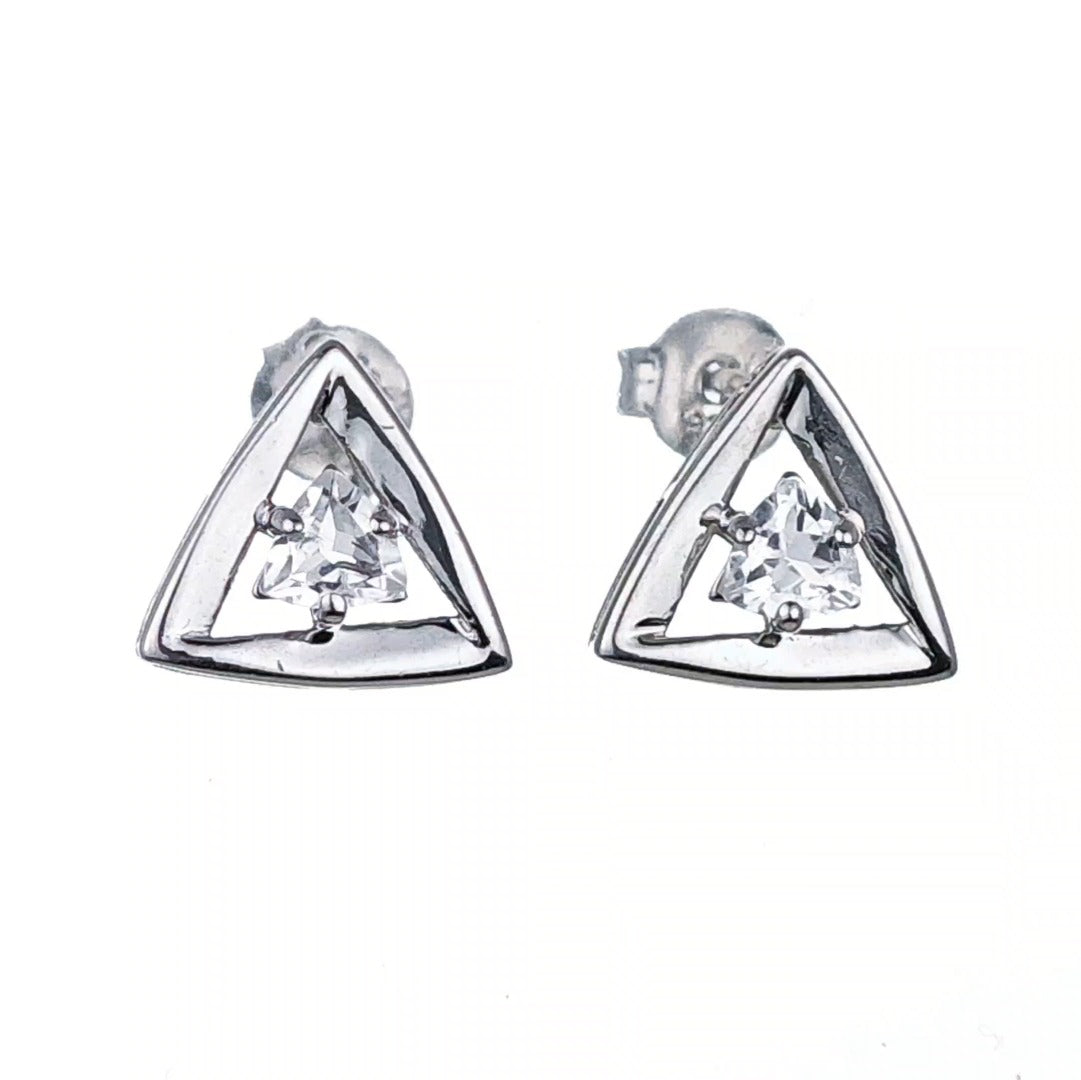 White Topaz Earrings Sterling Silver Studs Trillion